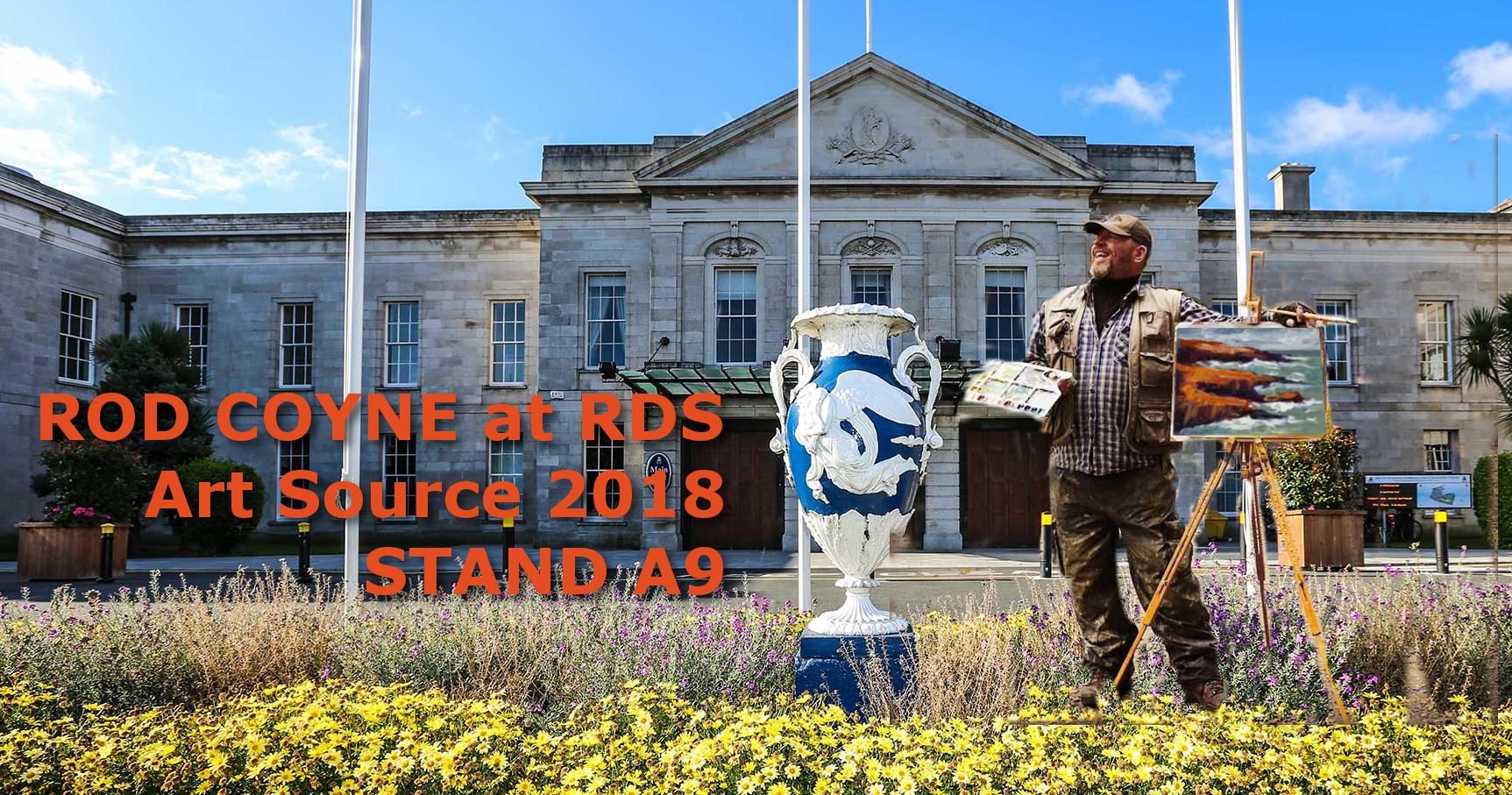 Rod Coyne at Art Souce photomontage of Rod infront of RDS building