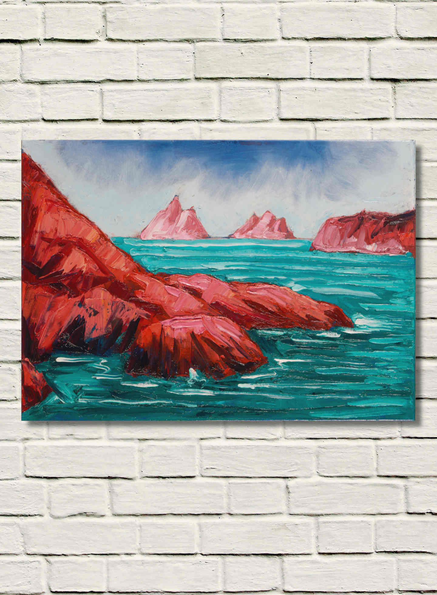 artist rod coyne's painting "Hogs Head, Bolus & Skelligs" is shown here on a white wall.