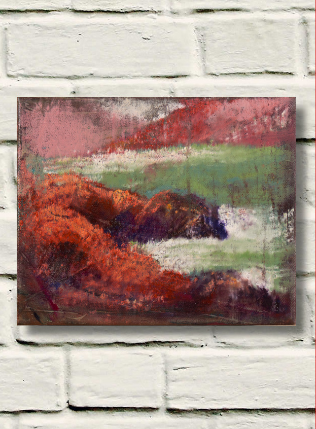 artist rod coyne's painting "at horse island" is shown here on a white brick wall.