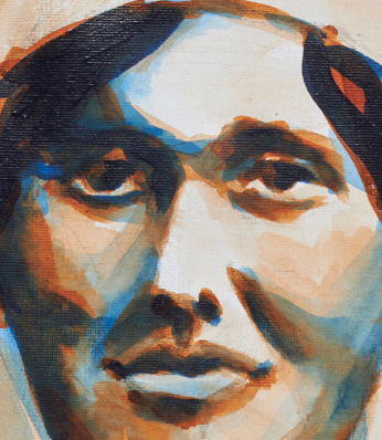 artist rod coyne's portrait "Elisebeth O'Farrell 1916" is shown here, close up.