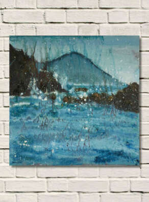 artist rod coyne's portrait "seaspray finan's bay" is shown here unframed on a white wall.