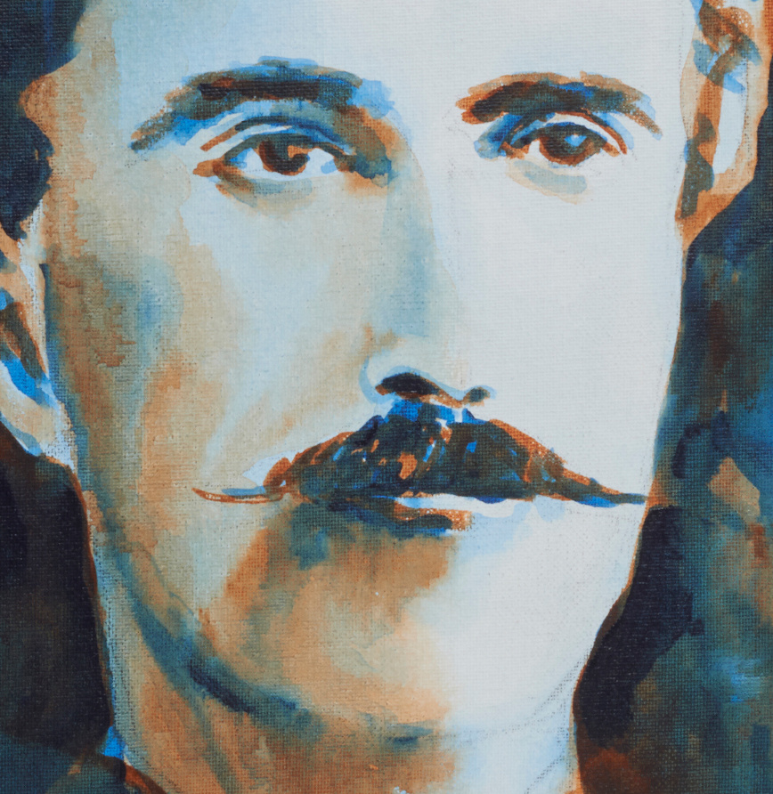 artist rod coyne's portrait "The O'Rahilly 1916" is shown here, close up.
