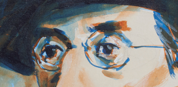 artist rod coyne's portrait "Joseph Mary Plunkett 1916" is shown here, close upon eyes.