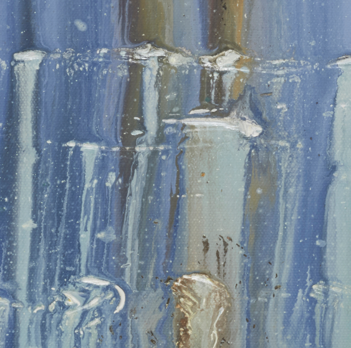 artist rod coyne's seascape "pigeon house on ice" is shown here in a close up detail #2.