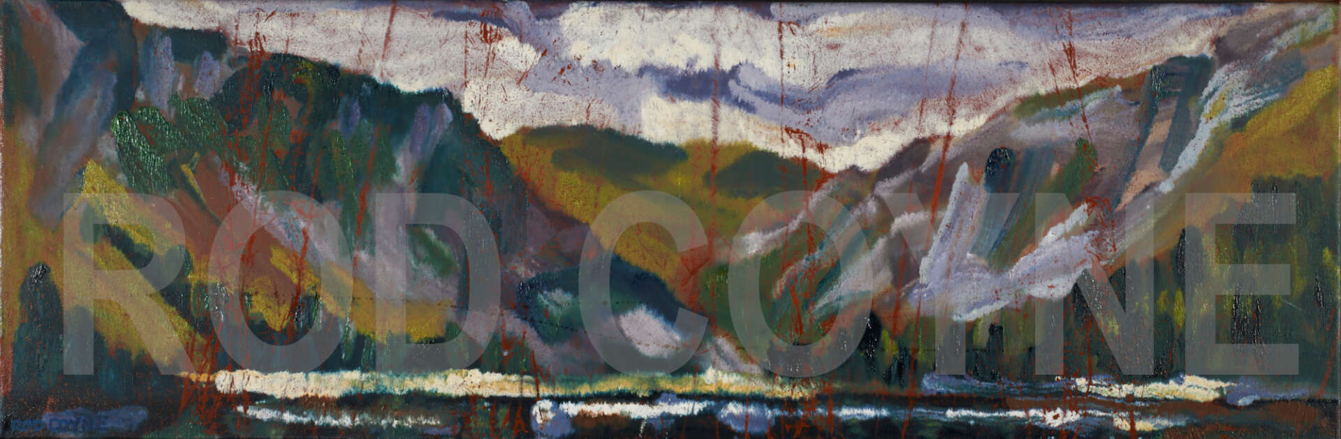 artist rod coyne's seascape "st. kevin's bed" is shown here watermarked.