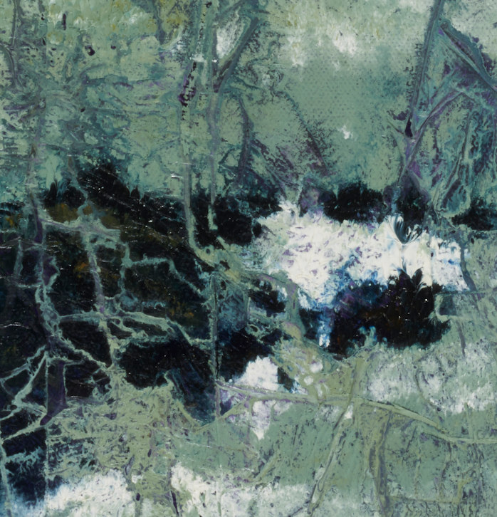 artist rod coyne's seascape "kilmichael rocks" is shown here, in a close up detail.