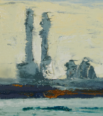 artist rod coyne's seascape "across scottsmans bay" is shown here, in close up detail.