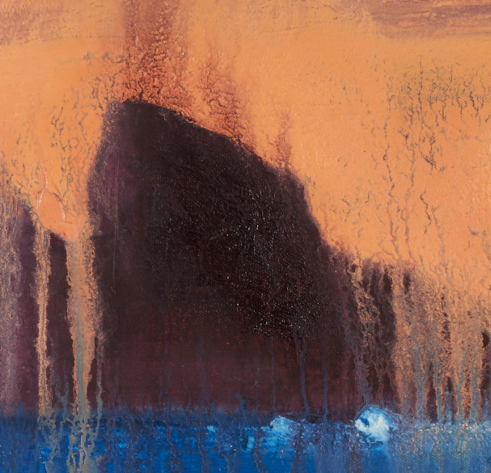 artist rod coyne's seascape "puffin meltdown" is shown here in a close up detail.