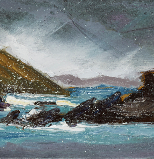 artist rod coyne's seascape "Lady's Ruff Weather" is shown here in a close up detail.