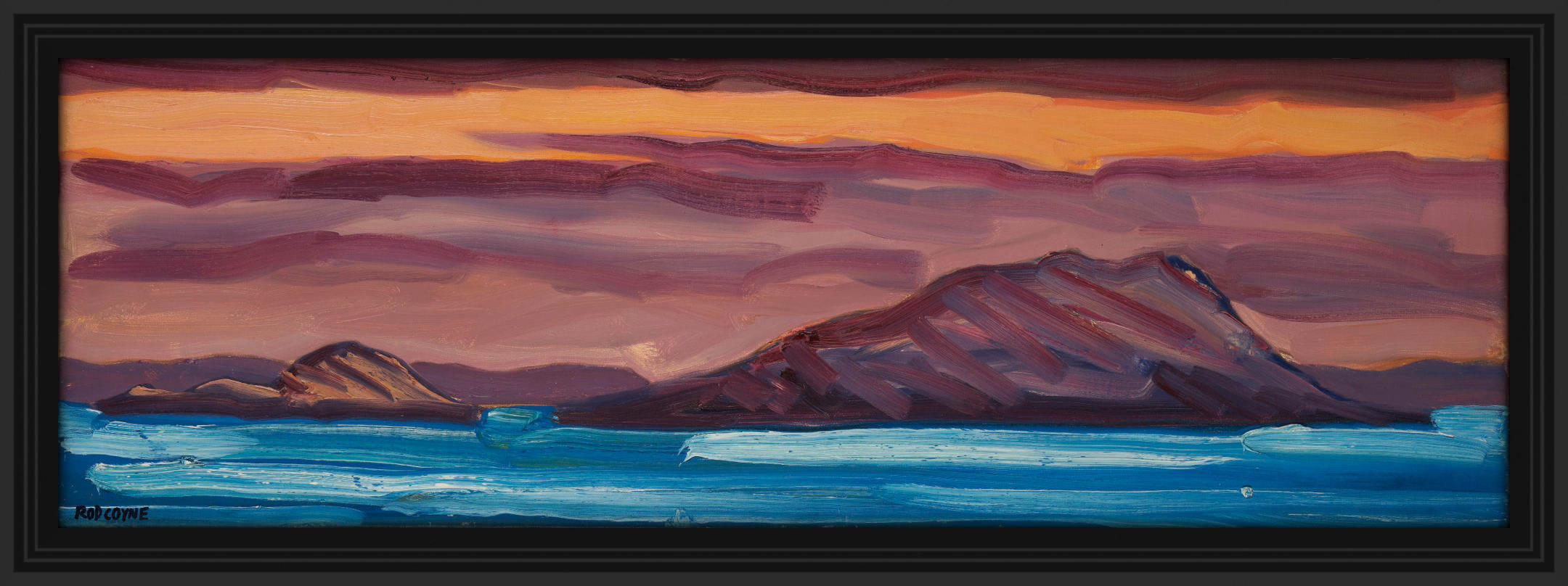 artist rod coyne's landscape "Innis & Scariff Islands" is shown here, in a black frame.