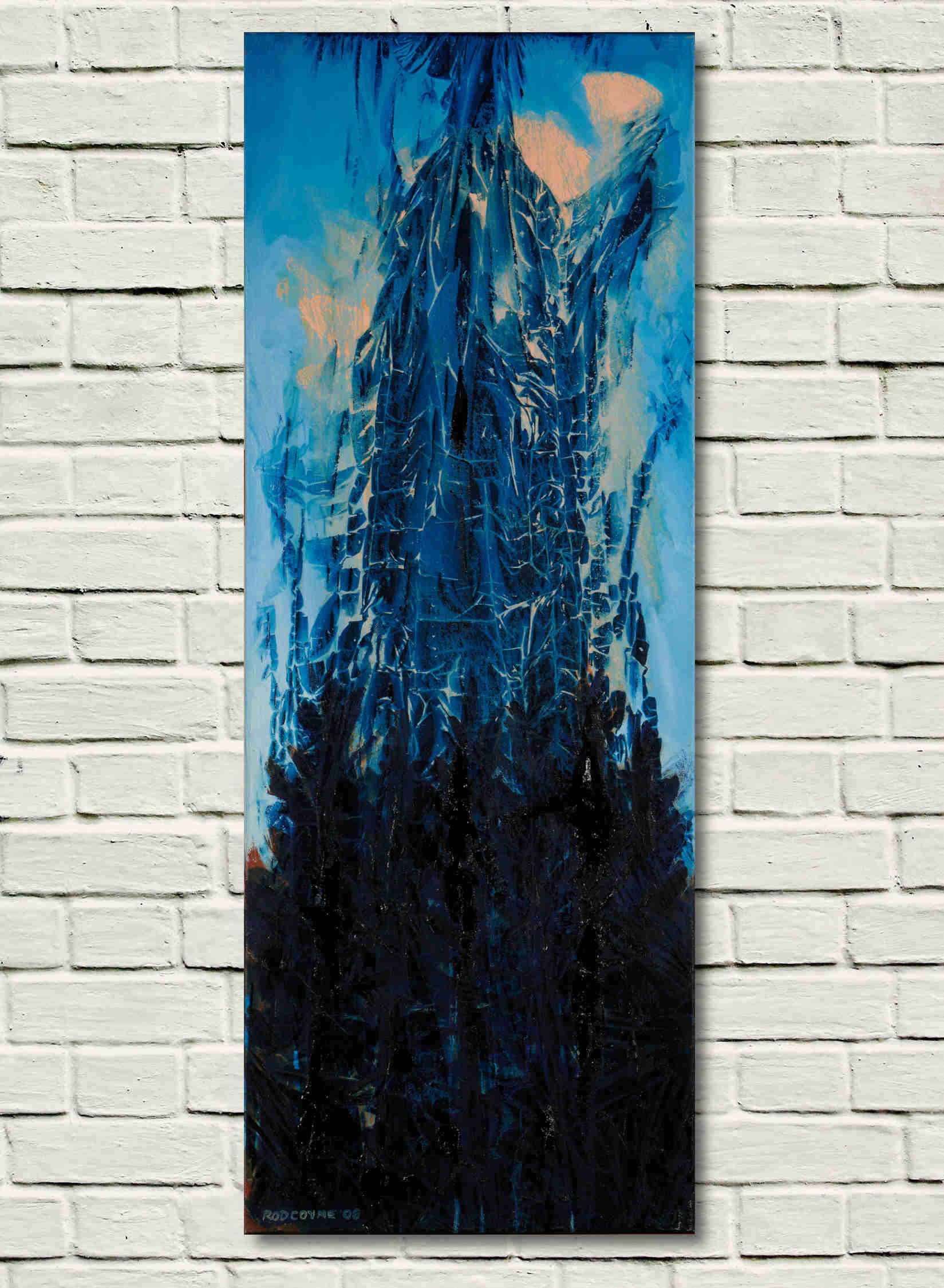 artist rod coyne's landscape "Tony's Trees" is shown here on a white wall.