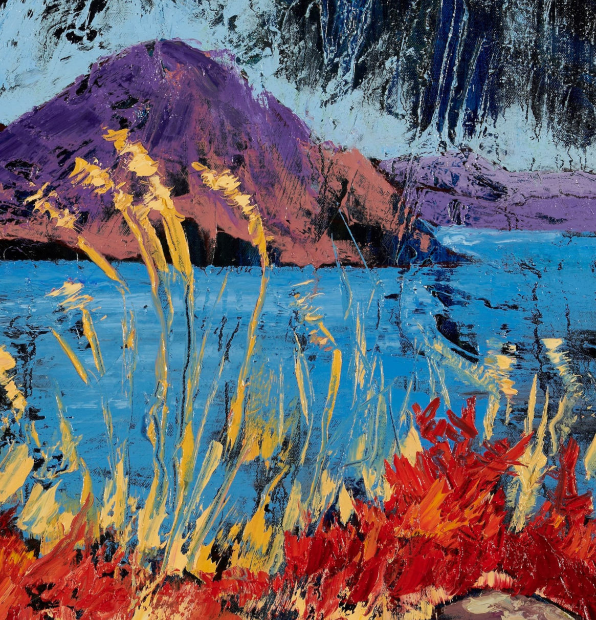 artist rod coyne's landscape "Hog's Head Breeze" is shown here, close up detail.